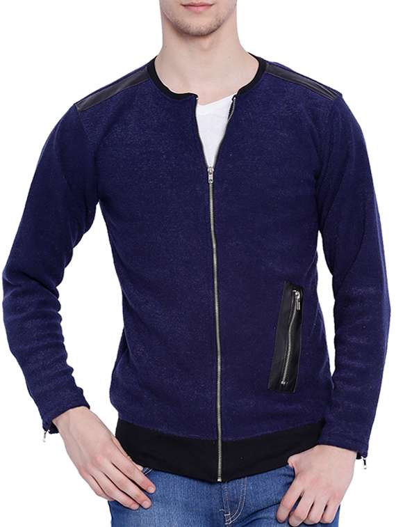 blue solid casual jacket
