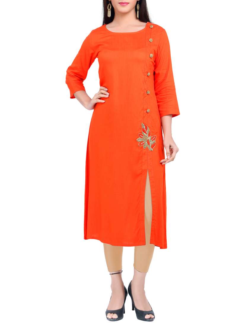 orange viscose straight kurta