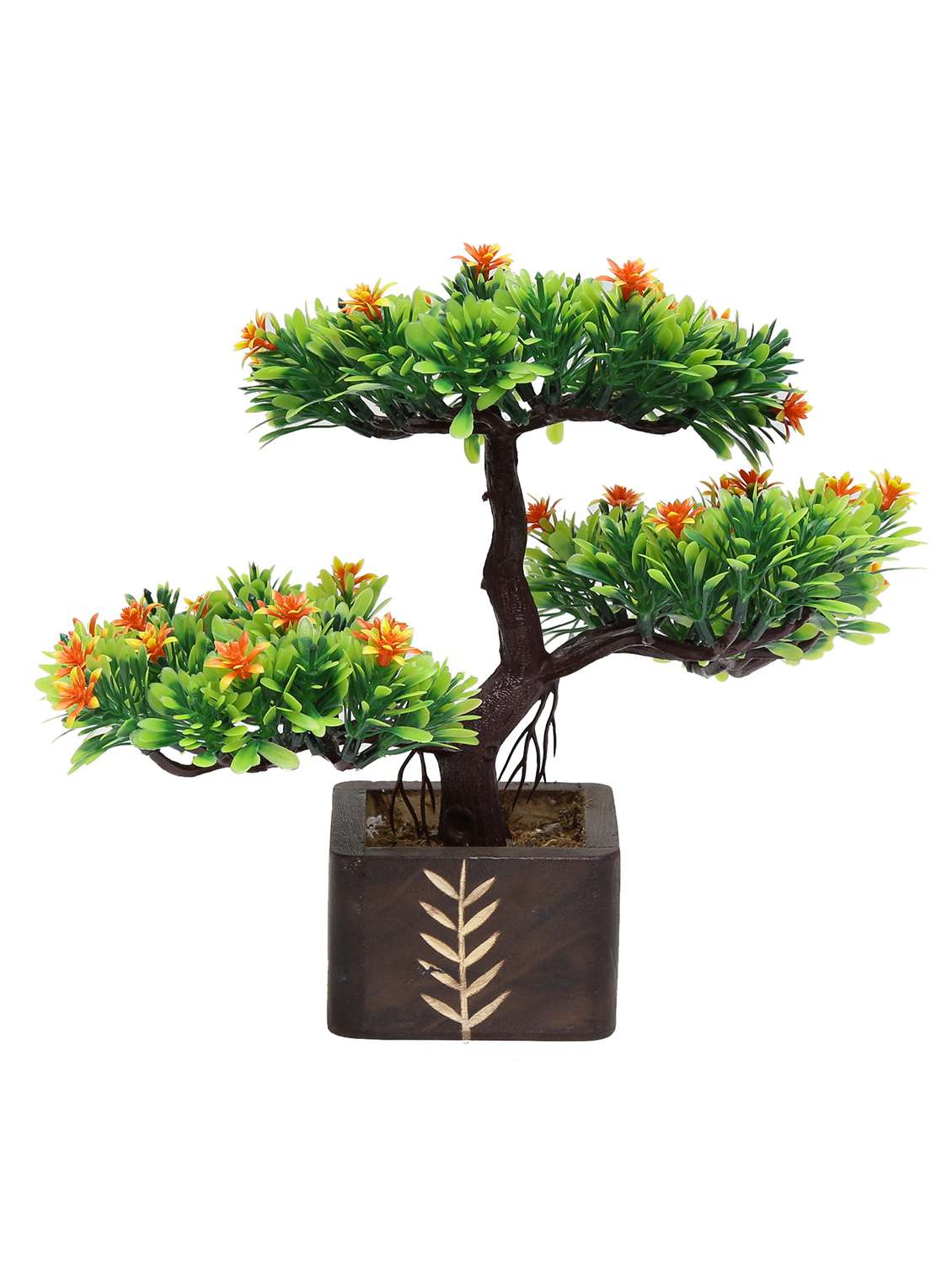 Random Artificial Potted Bonsai 3 Headed Tree Orange Flowers