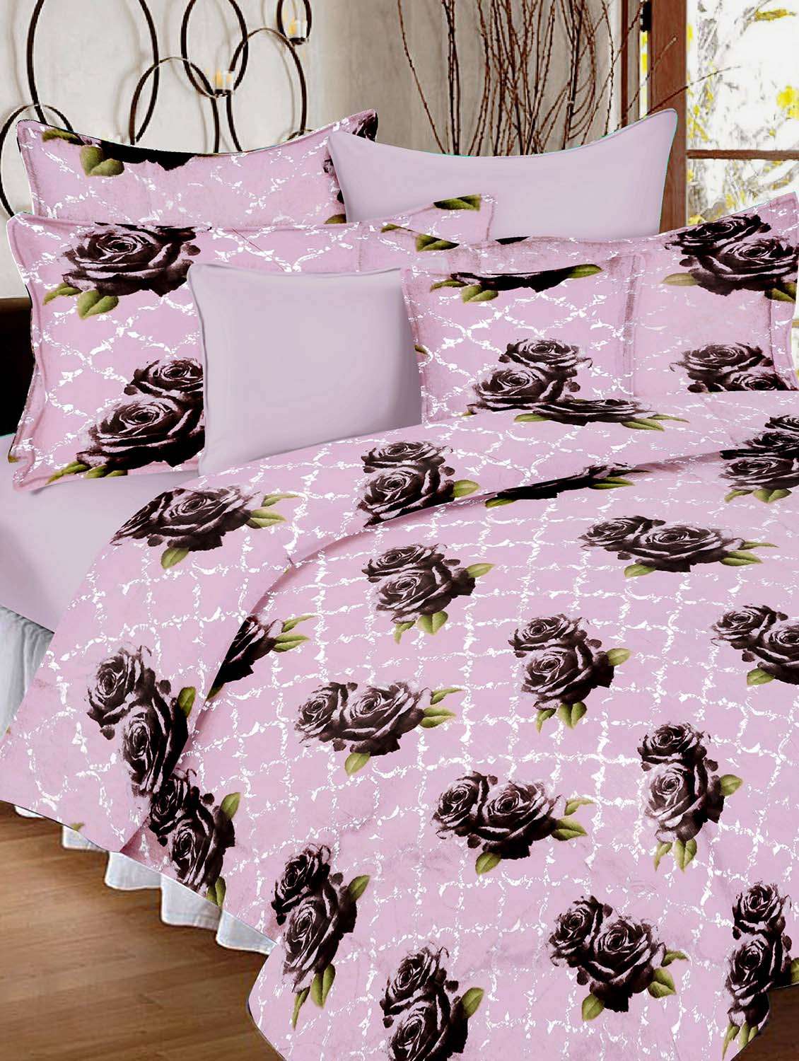 pink floral print cotton single bed sheet set