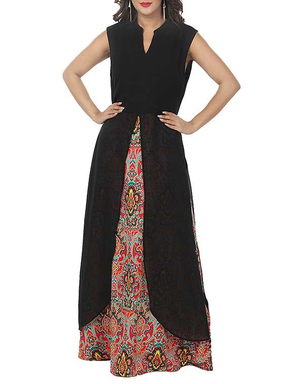 slit detail layered maxi dress