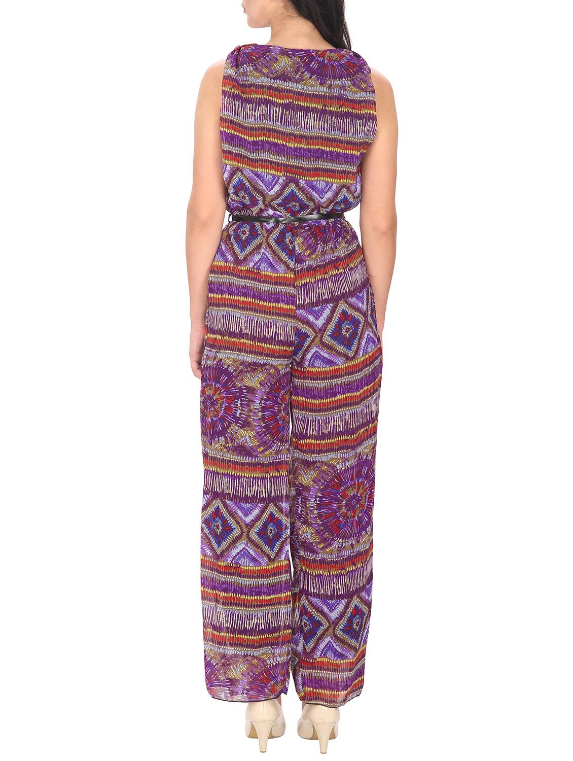 multicolored printed georgette full leg jumpsuit - 12290556 - Standard Image - 2