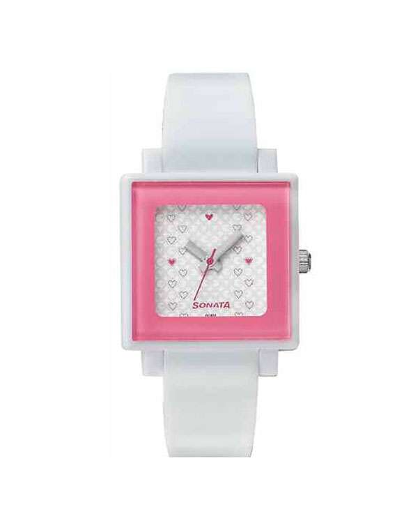 sonata analog white dial women's watch - nf8996pp04j