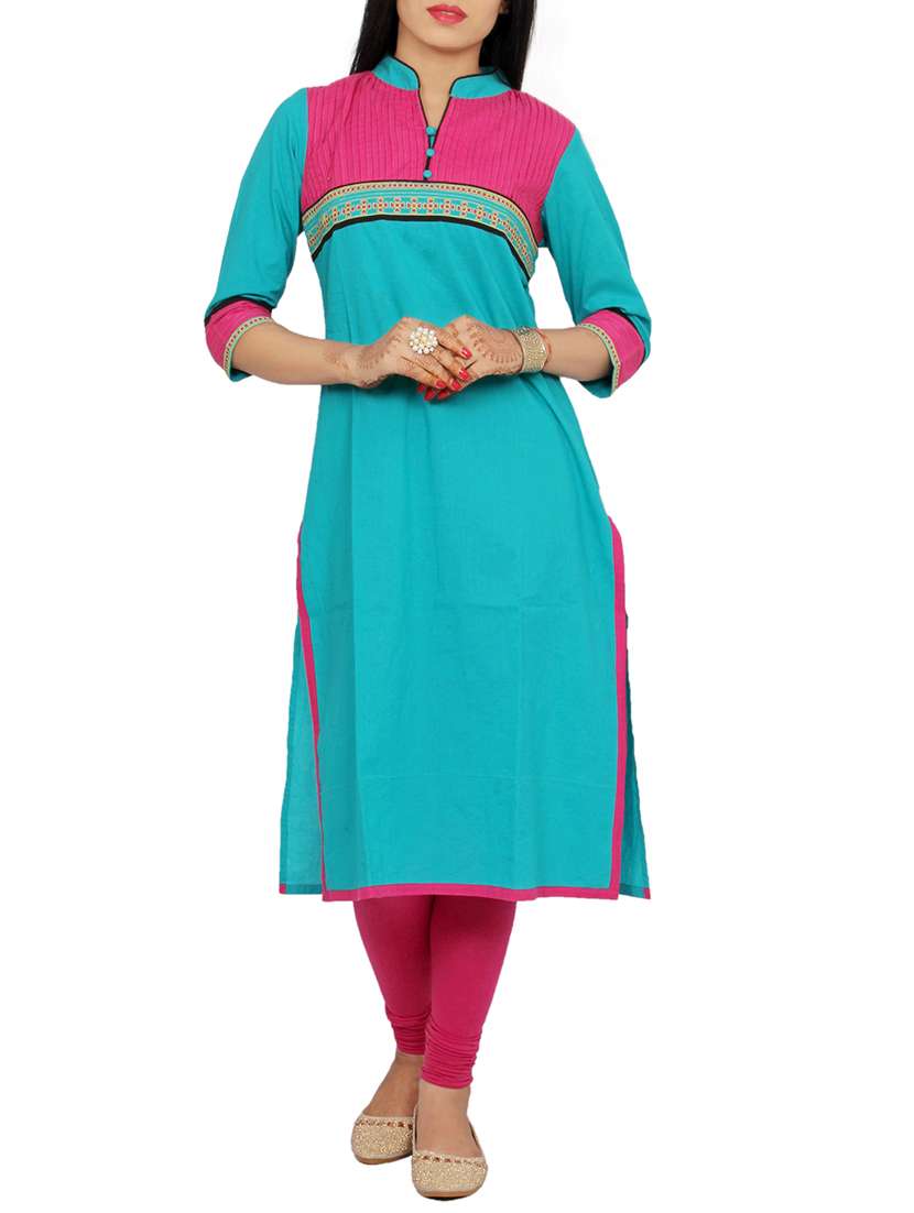 sky blue cotton straight kurta