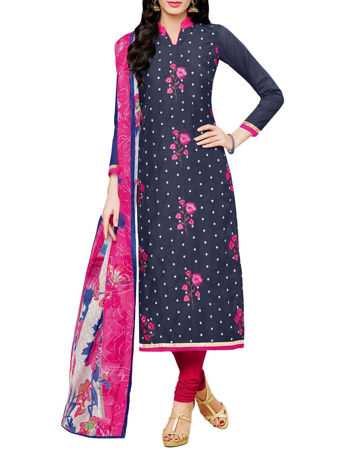 blue cotton embroiddered dress material