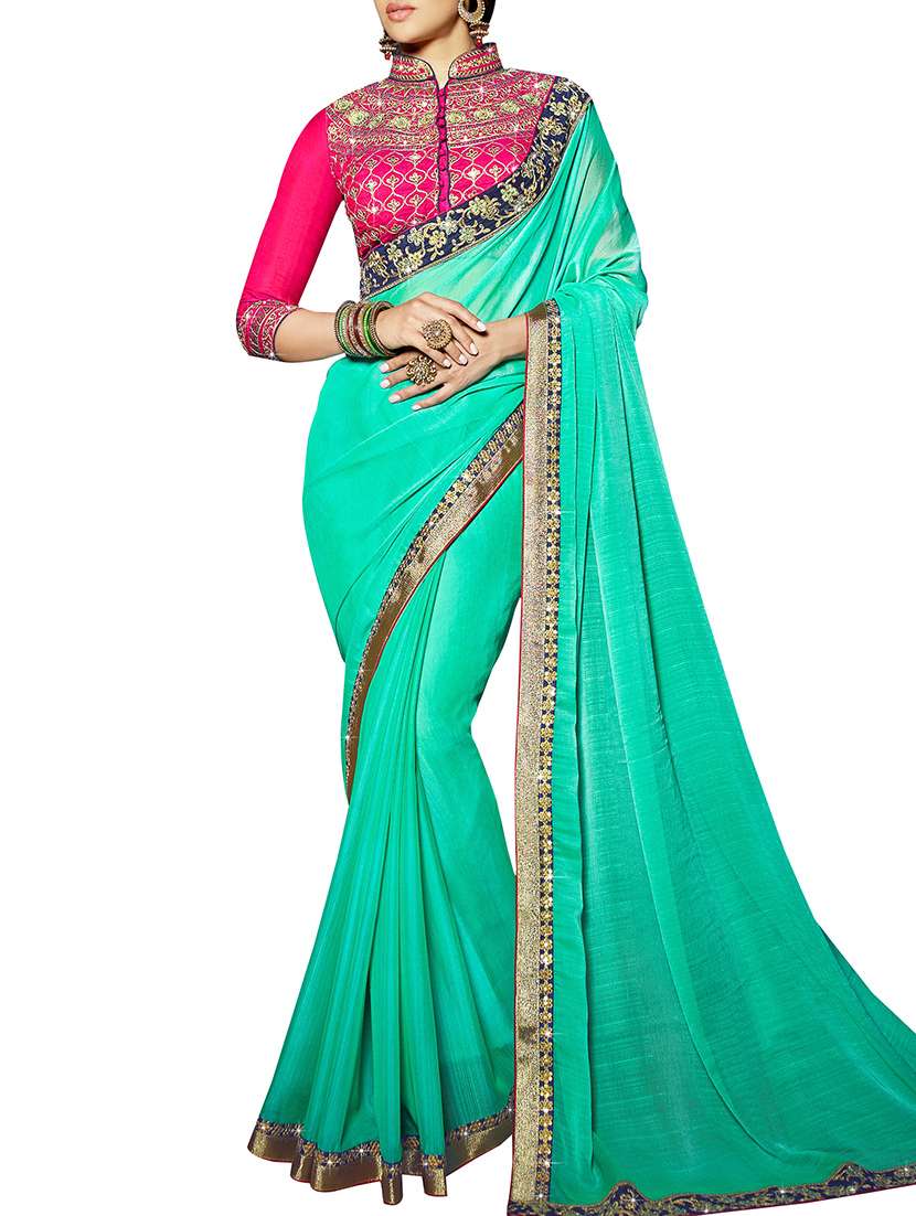 green chiffon bordered saree with blouse