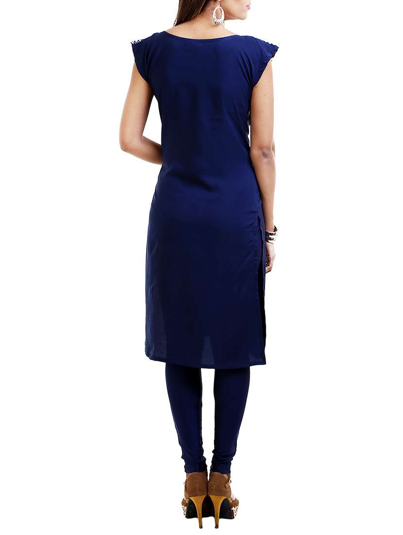 Blue Poly Crepe Regular Kurta - 12320323 -  Standard Image - 2
