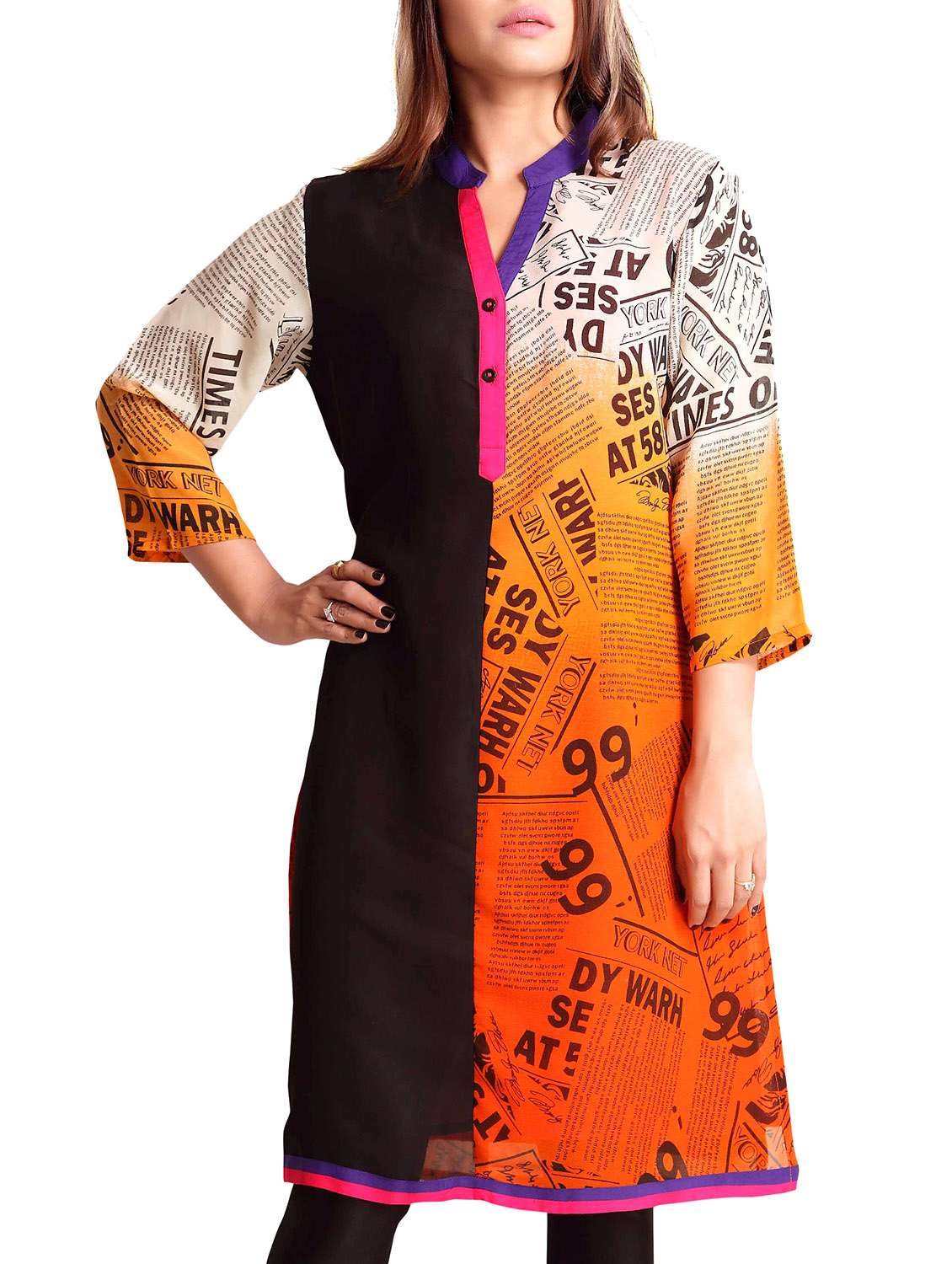 orange georgette straight kurta