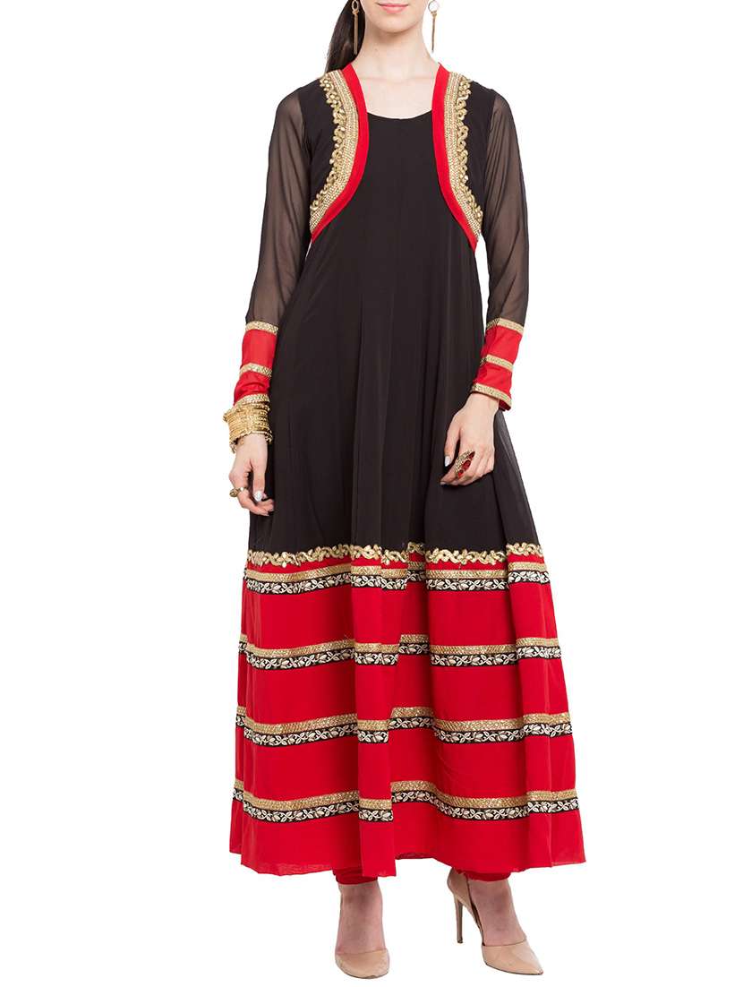 black georgette flared kurta