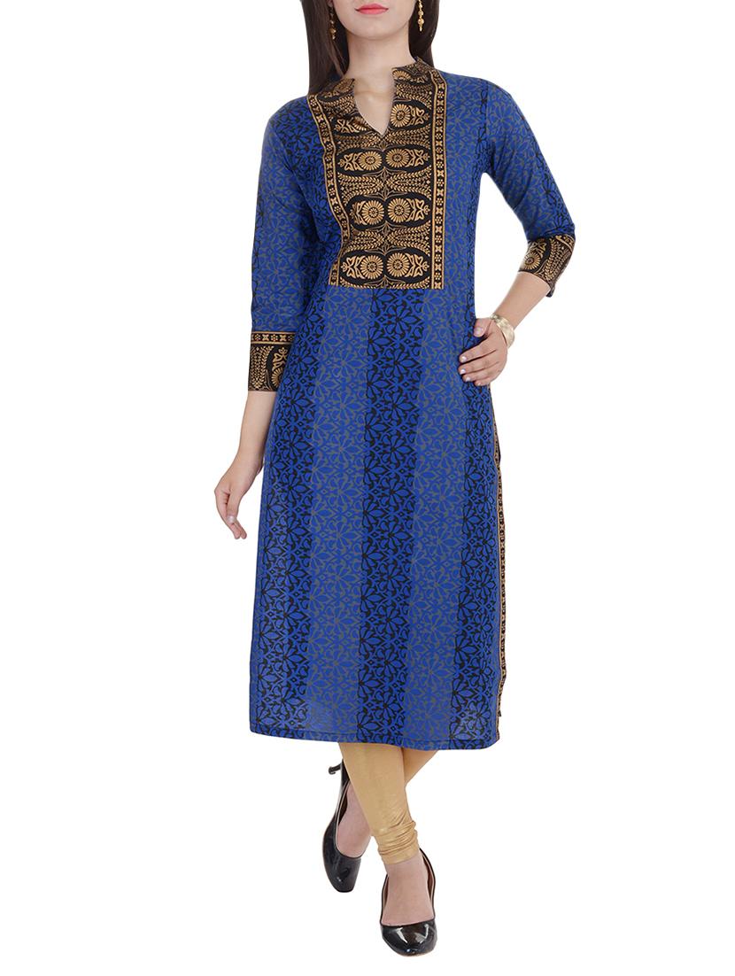 blue cotton straight kurta