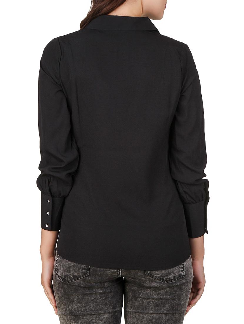 embellished collar edge solid shirt - 12332173 - Standard Image - 2