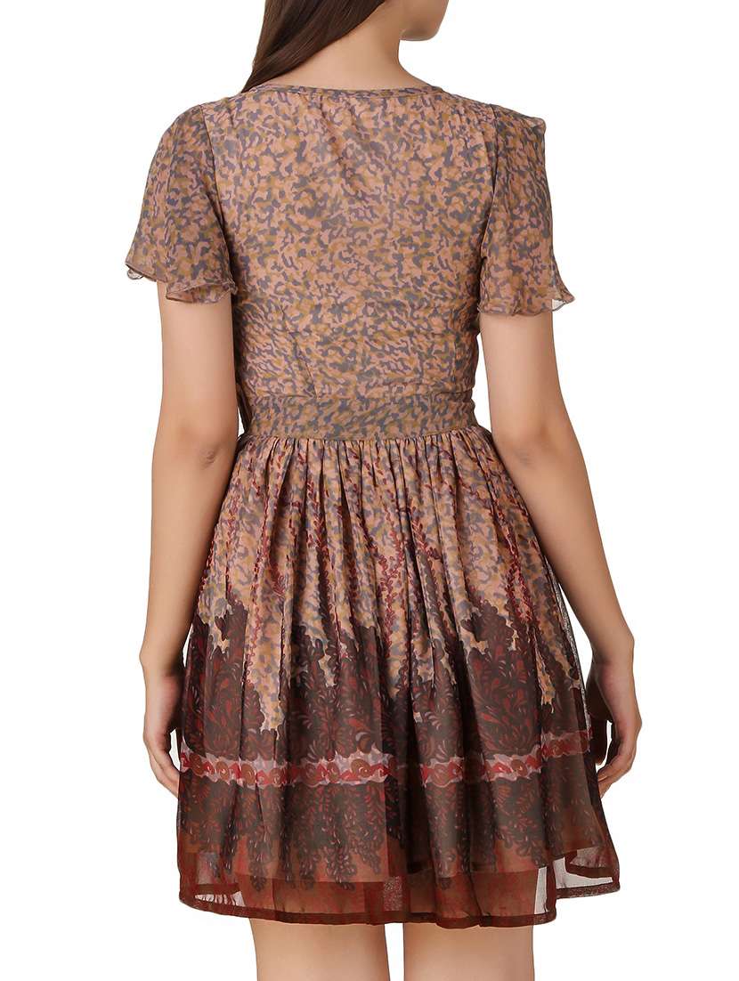 brown polyester fit & flare dress - 12332182 -  Standard Image - 2