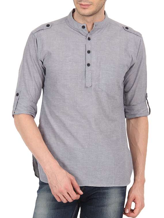 solid grey cotton kurta