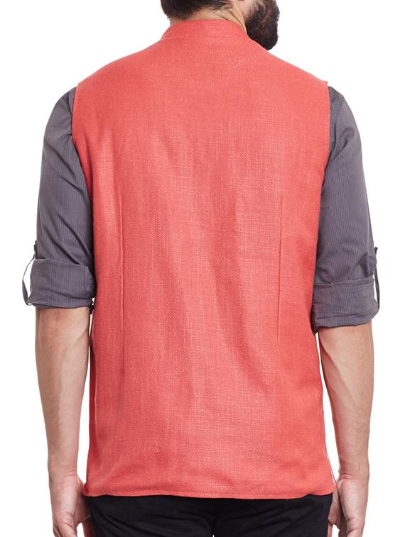 red linen nehru jacket - 12354121 - Standard Image - 2