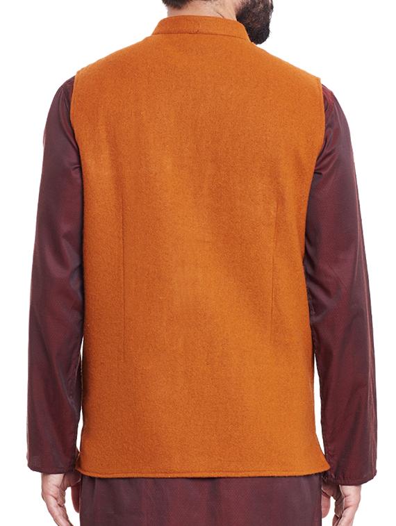 orange wool nehru jacket - 12354123 - Standard Image - 2