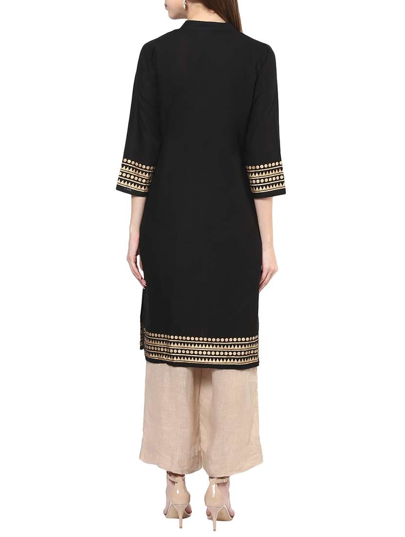 black cotton  printed straight kurta - 12358985 -  Standard Image - 2