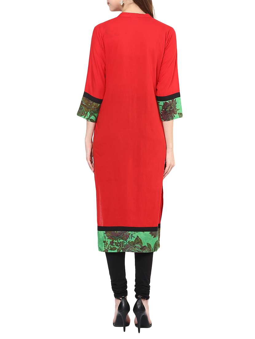 red cotton printed straight kurta - 12358998 -  Standard Image - 2