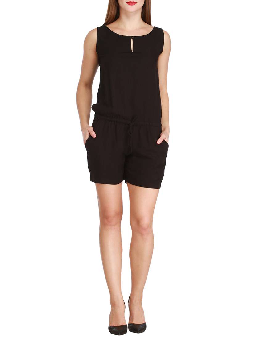 keyhole neck drawstring romper