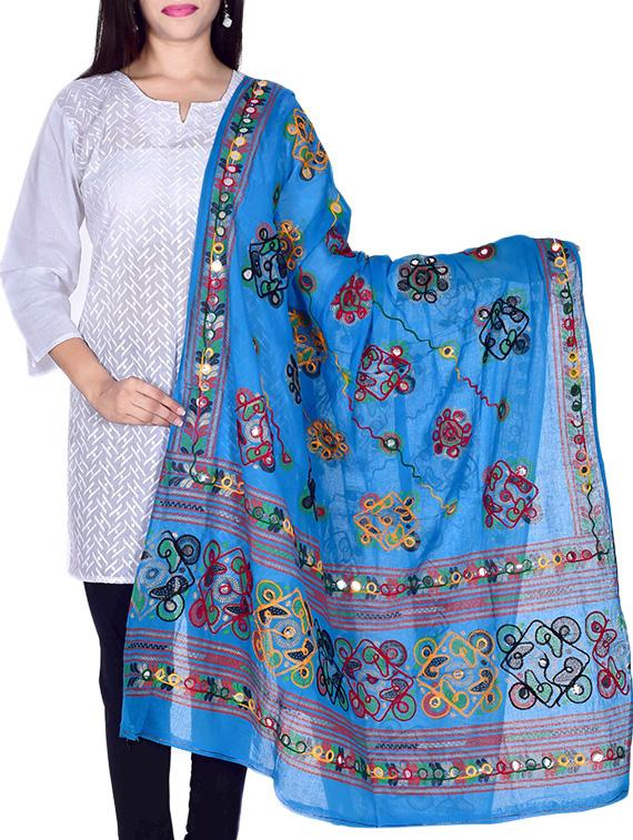blue cotton embellished dupatta - 12372860 -  Zoom Image - 0