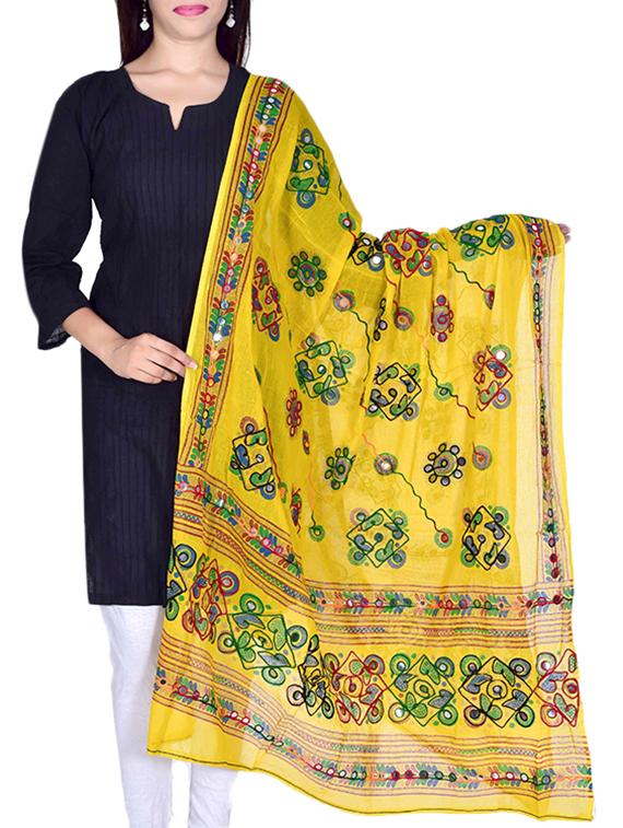 yellow cotton embellished dupatta - 12372867 -  Zoom Image - 0