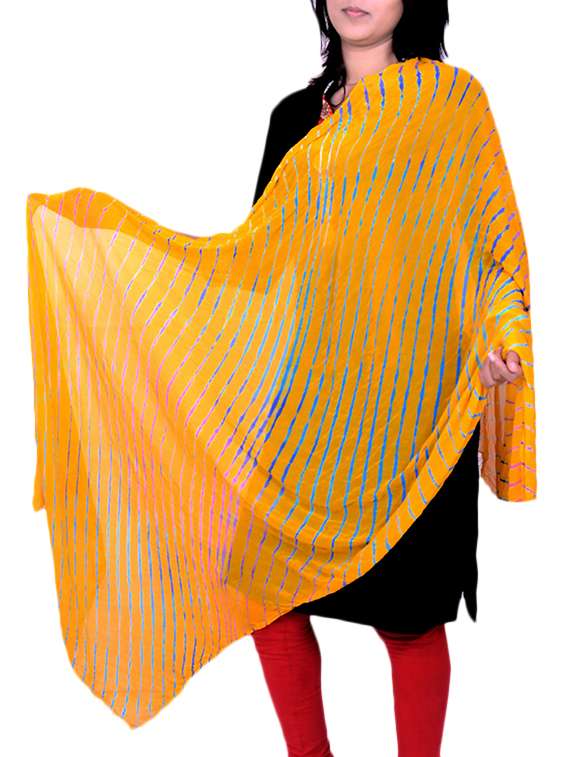 yellow poly chiffon leheriya dupatta