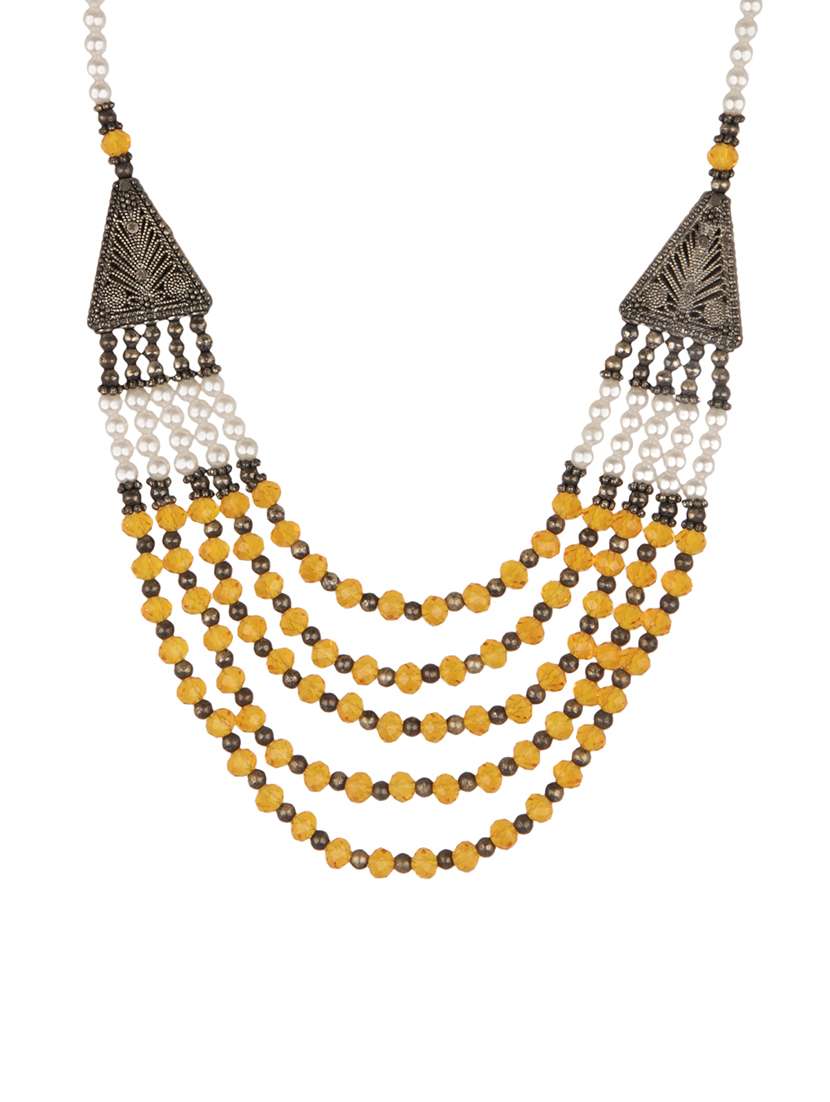 Yellow beads embellished layered necklace