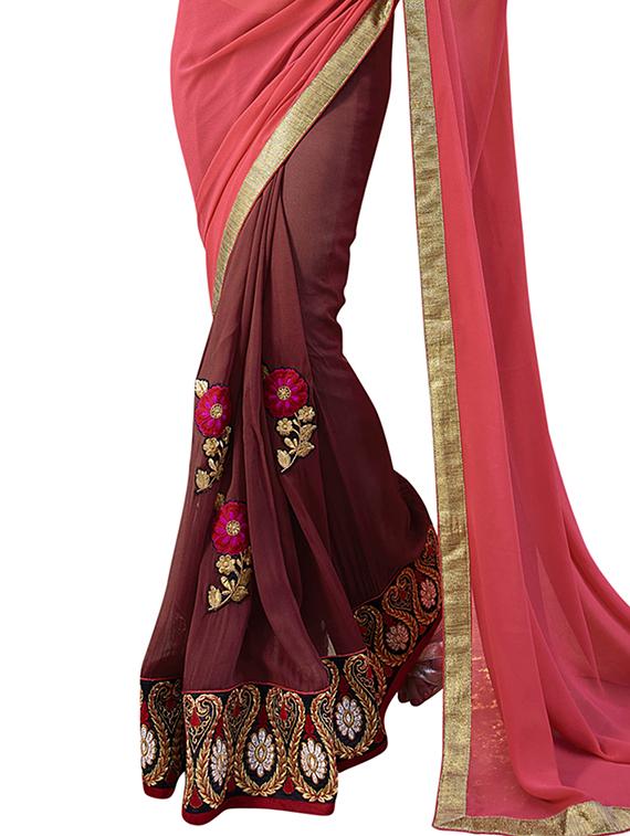 red georgette half & half saree - 12382377 - Standard Image - 2