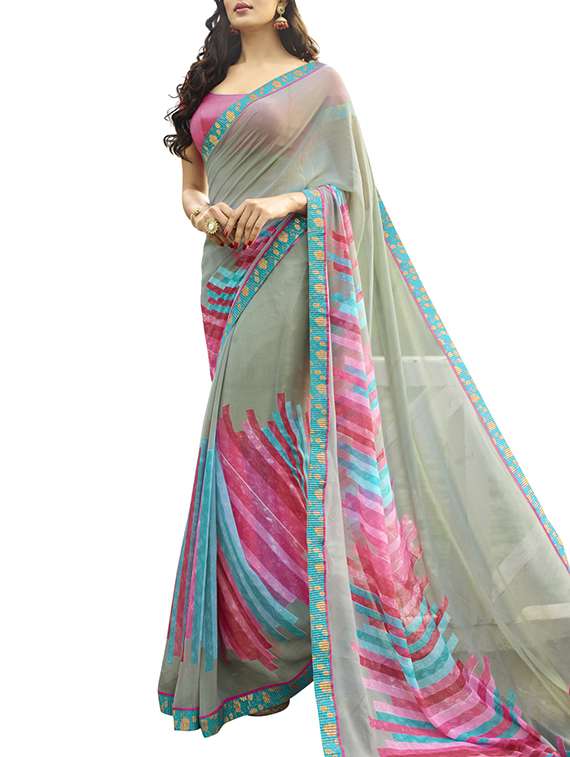 grey georgette printed saree