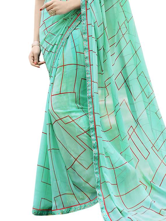 women's geometric turquoise colored saree with blouse - 12382389 -  Standard Image - 2