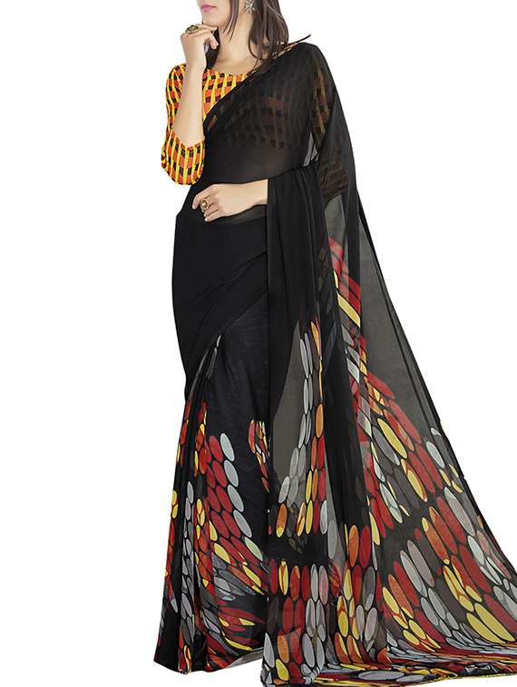 black georgette printed saree with blouse