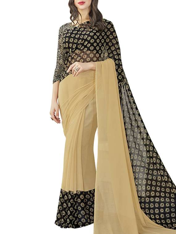 beige georgette printed saree