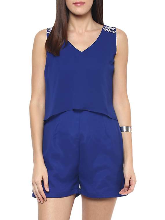 blue georgette romper jumpsuit