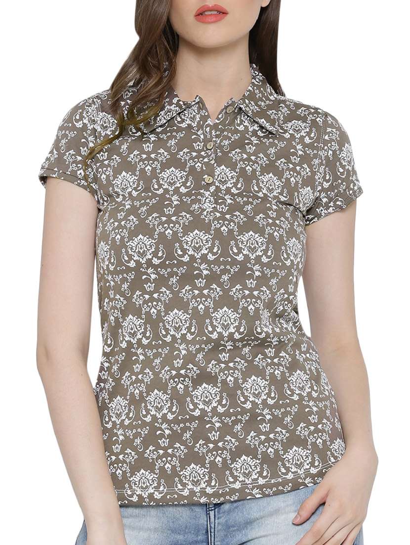 taupe printed cotton top
