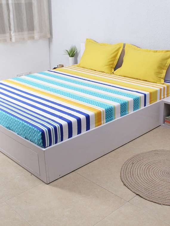 house this the jester stripes 100% cotton   single bed sheet  - yellow