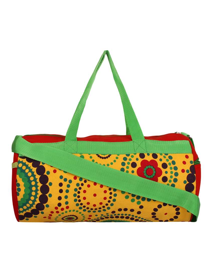multi printed canvas duffle bag