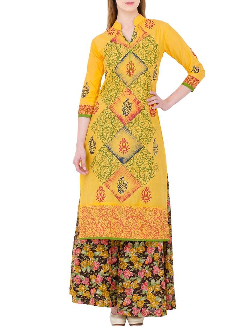 yellow cotton straight kurta