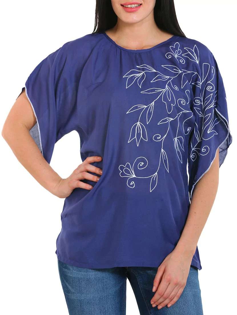 blue viscose printed top