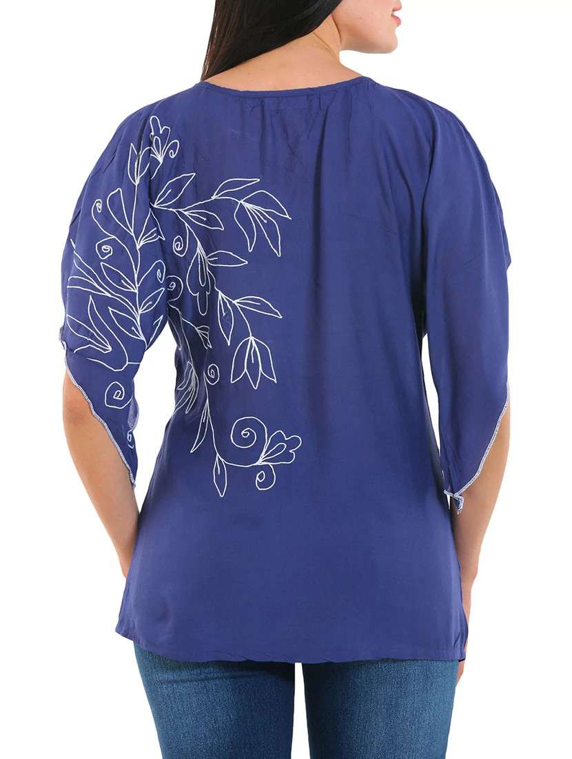 Blue Viscose Printed Top - 12414713 -  Standard Image - 2