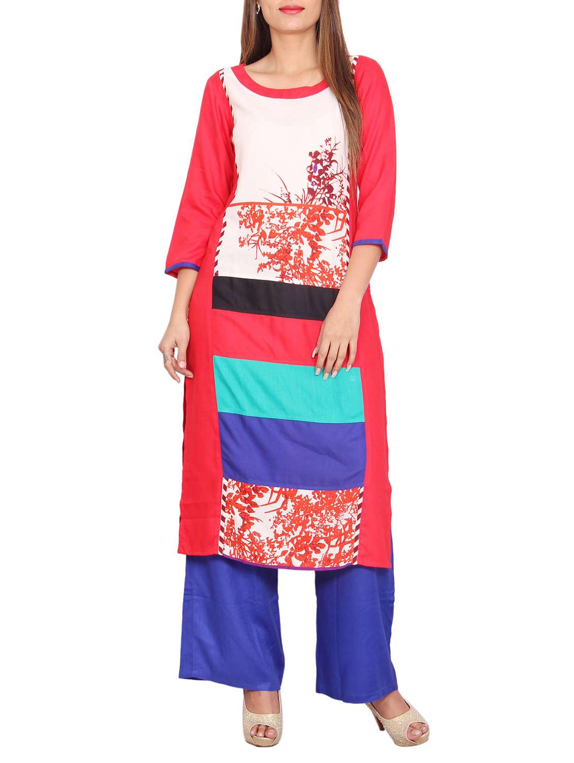 red rayon straight kurta