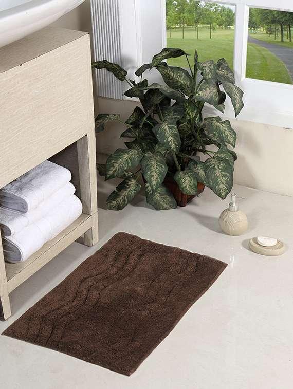 homefurry brown hexa wave cotton bath mat