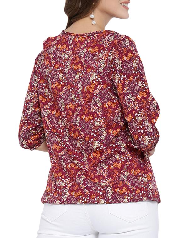 maroon floral printed top - 12422308 - Standard Image - 2
