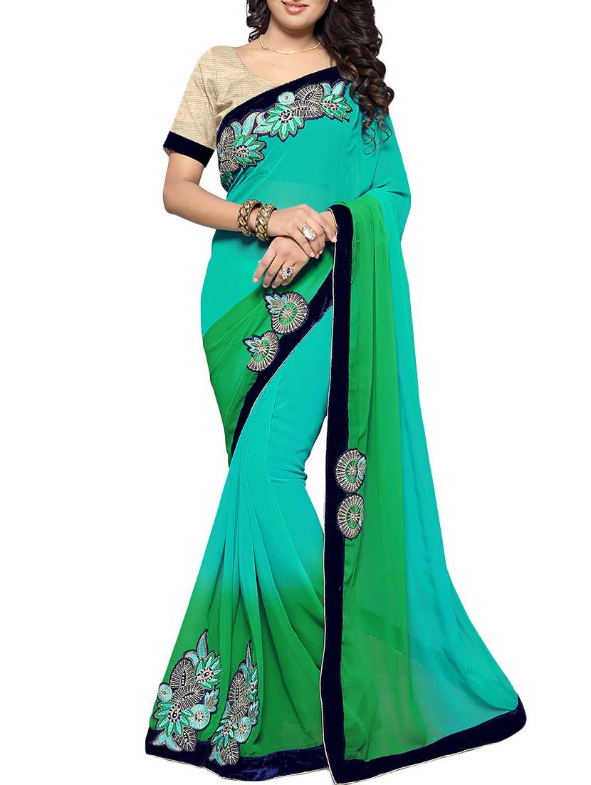 green georgette saree with blouse