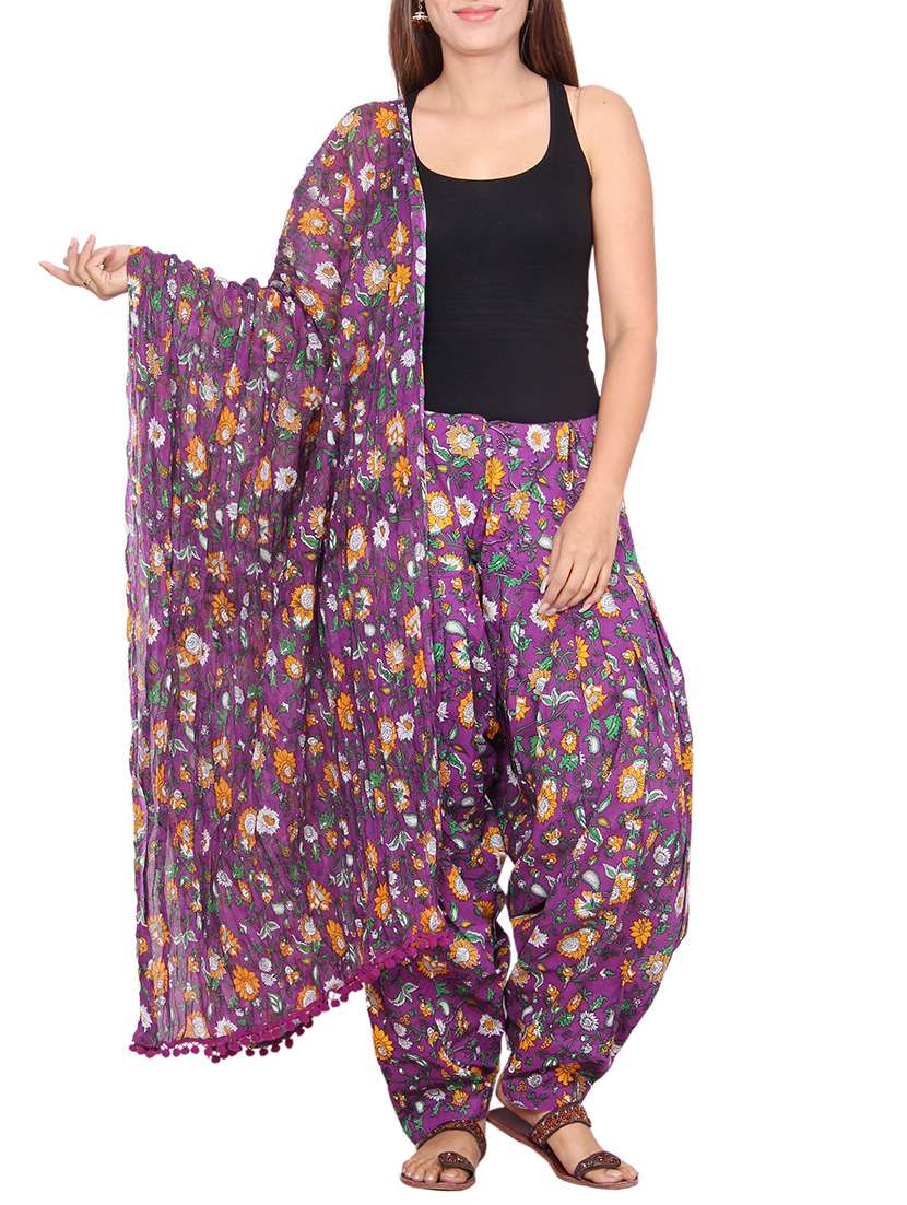 purple cotton patiyala salwar with dupatta