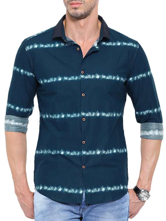 navy blue cotton tie and dye print casual shirt