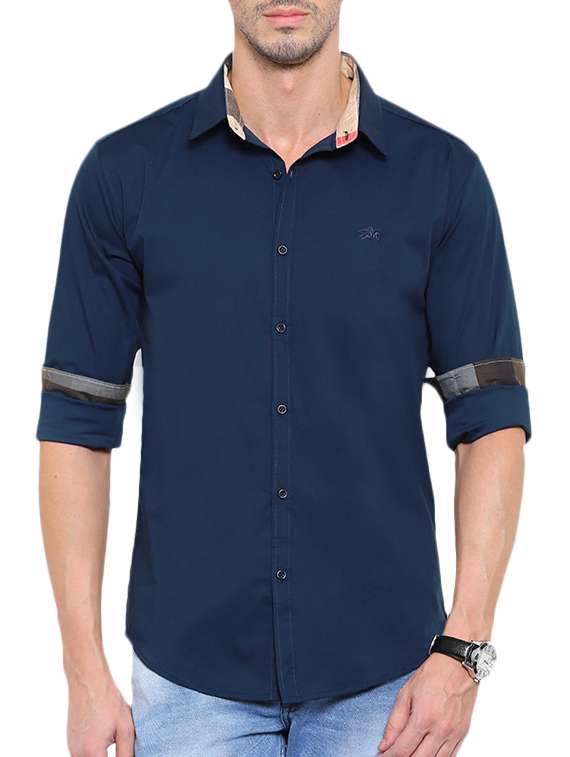 navy blue cotton casual shirt