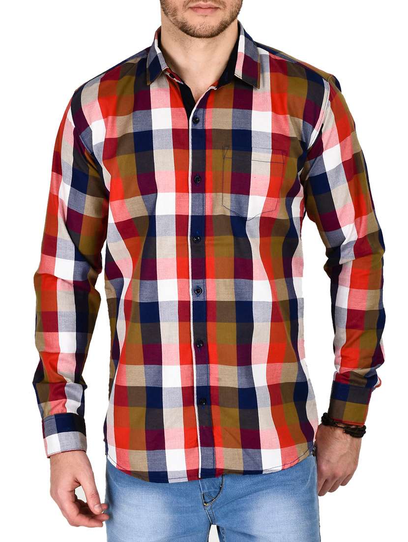 multi colored check cotton casual shirt