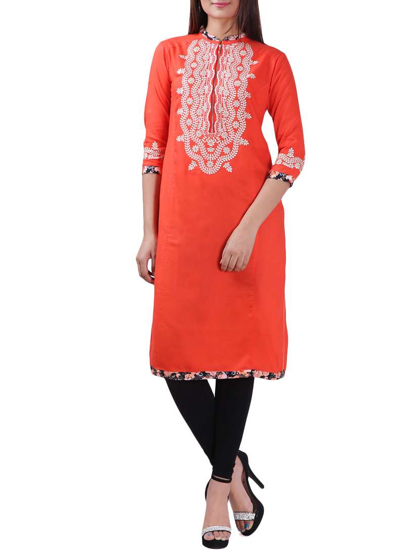 orange rayon straight kurta