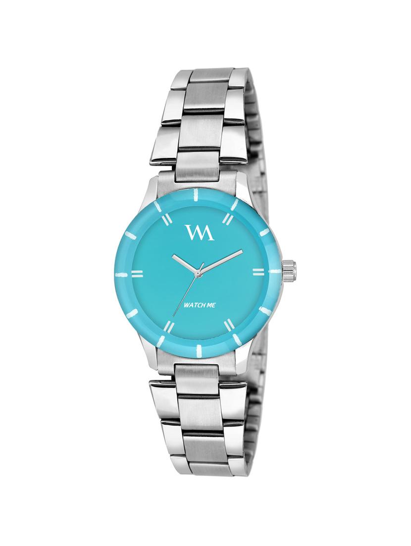 silver metal blue watch for women