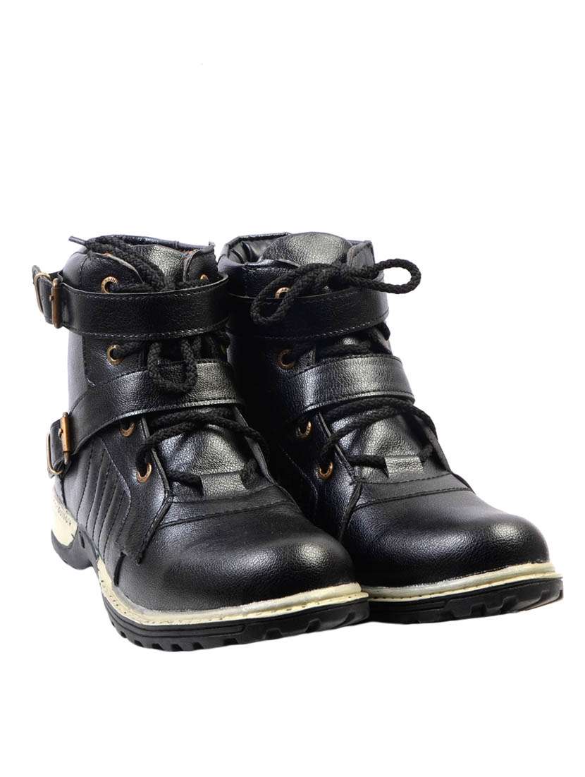 black leatherette low ankle boot