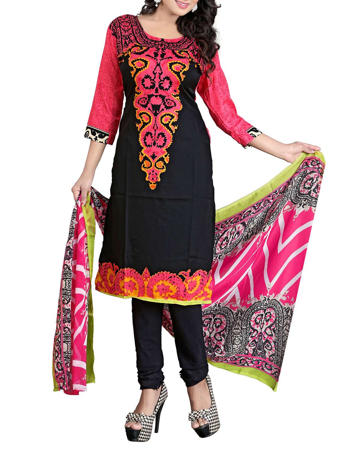 multi colored crepe unstitched suit